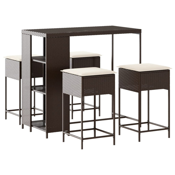 Set mobilier bar de grădină cu perne, 5 piese, maro, poliratan WALTI