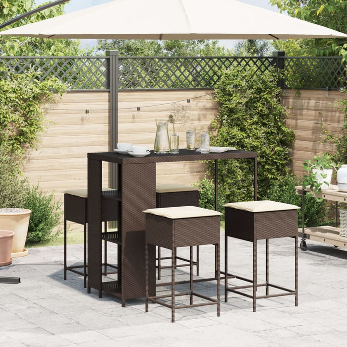 Set mobilier bar de grădină cu perne, 5 piese, maro, poliratan WALTI