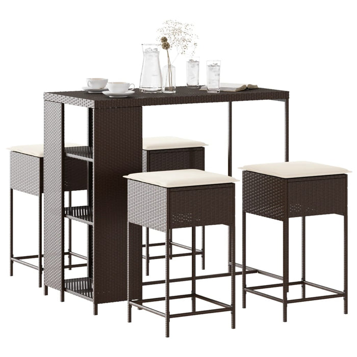 Set mobilier bar de grădină cu perne, 5 piese, maro, poliratan WALTI