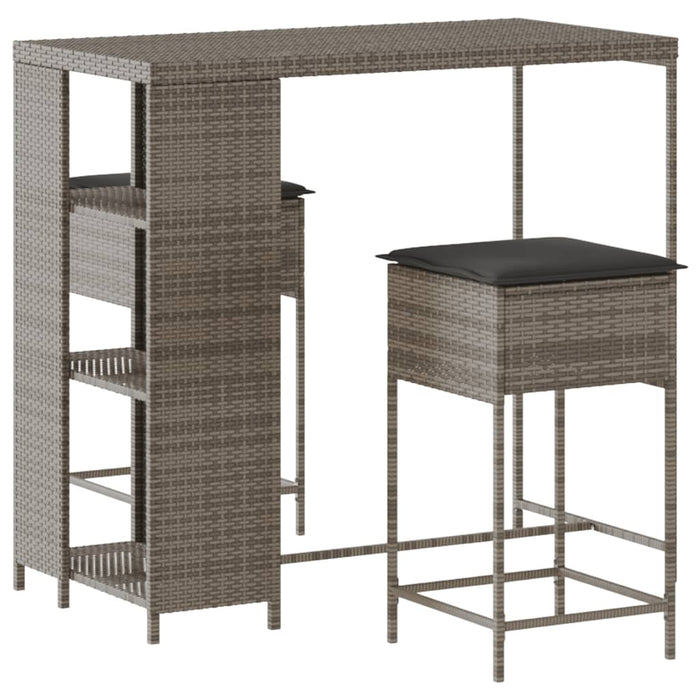 Set mobilier bar de grădină, cu perne, 3 piese, gri, poliratan WALTI