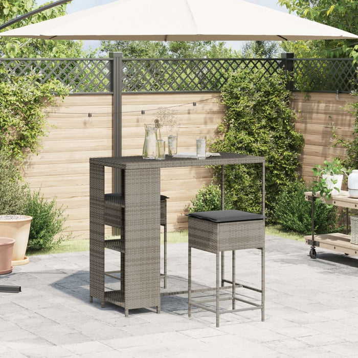 Set mobilier bar de grădină, cu perne, 3 piese, gri, poliratan WALTI