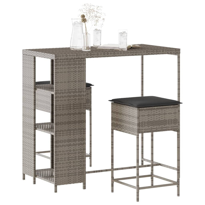 Set mobilier bar de grădină, cu perne, 3 piese, gri, poliratan WALTI