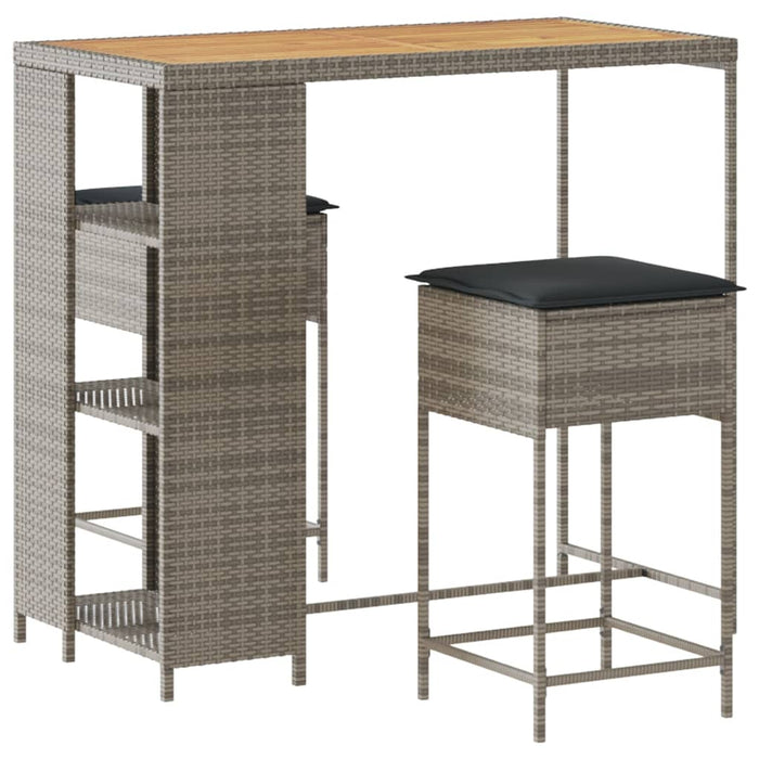 Set mobilier bar de grădină, cu perne, 3 piese, gri, poliratan - WALTI WALTI