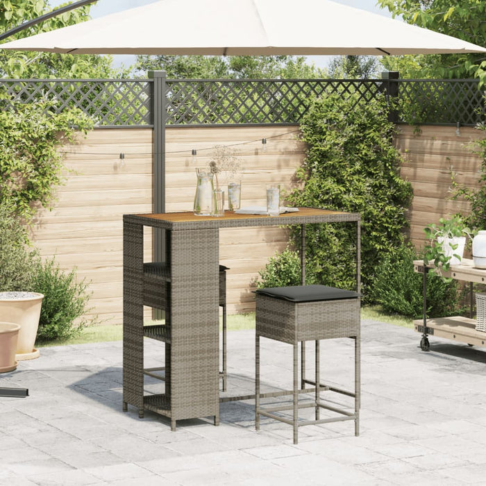 Set mobilier bar de grădină, cu perne, 3 piese, gri, poliratan - WALTI WALTI
