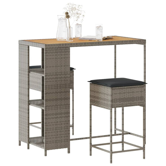 Set mobilier bar de grădină, cu perne, 3 piese, gri, poliratan - WALTI WALTI
