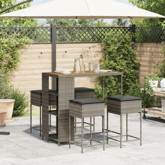 Set mobilier bar de grădină, cu perne, 5 piese, gri, poliratan - WALTI WALTI