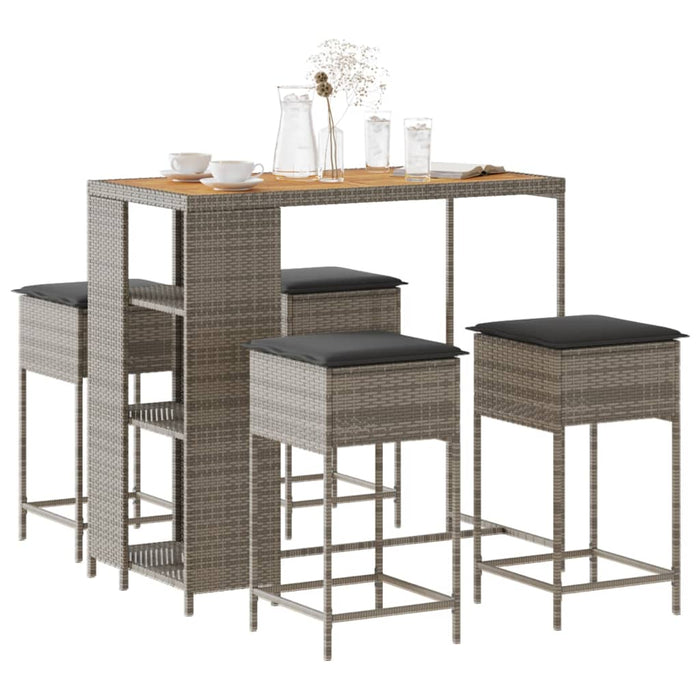 Set mobilier bar de grădină, cu perne, 5 piese, gri, poliratan - WALTI WALTI