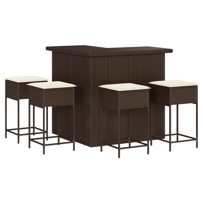 Set mobilier bar de grădină cu perne, 5 piese, maro, poliratan - WALTI WALTI