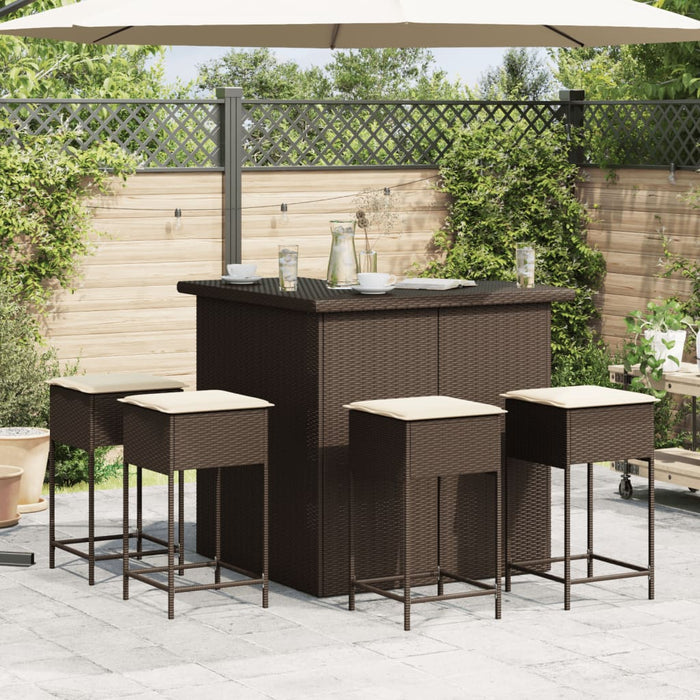 Set mobilier bar de grădină cu perne, 5 piese, maro, poliratan - WALTI WALTI