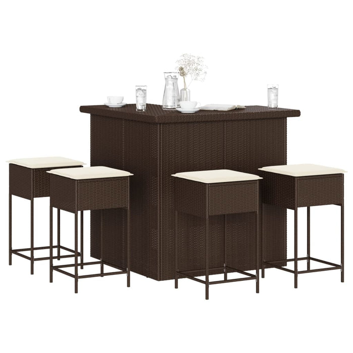 Set mobilier bar de grădină cu perne, 5 piese, maro, poliratan - WALTI WALTI
