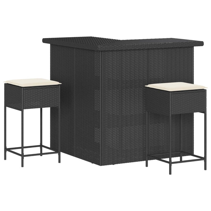 Set mobilier bar de grădină cu perne, 3 piese, negru, poliratan - WALTI WALTI