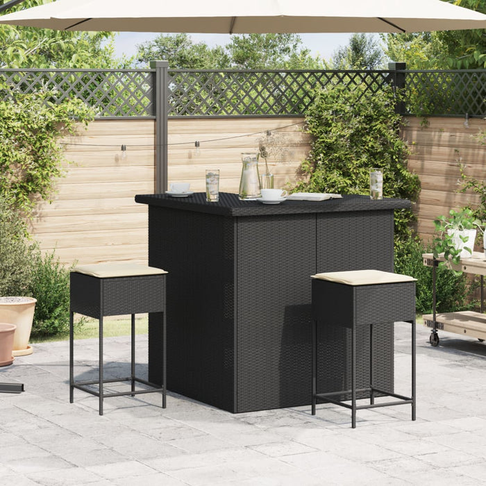 Set mobilier bar de grădină cu perne, 3 piese, negru, poliratan - WALTI WALTI