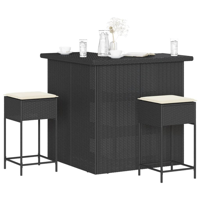 Set mobilier bar de grădină cu perne, 3 piese, negru, poliratan - WALTI WALTI