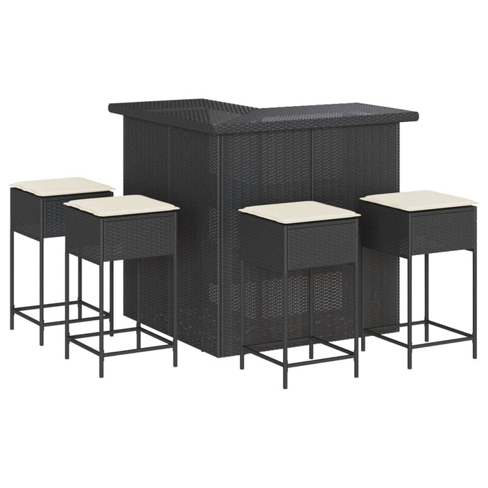 Set mobilier bar de grădină cu perne, 5 piese, negru, poliratan - WALTI WALTI
