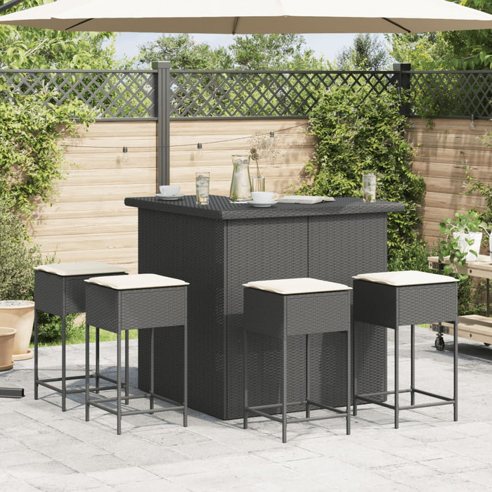 Set mobilier bar de grădină cu perne, 5 piese, negru, poliratan - WALTI WALTI