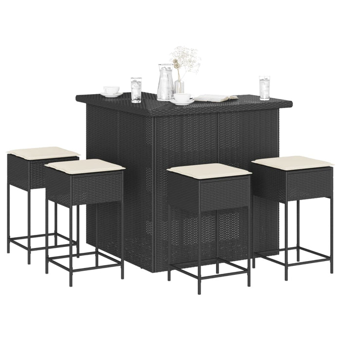 Set mobilier bar de grădină cu perne, 5 piese, negru, poliratan - WALTI WALTI