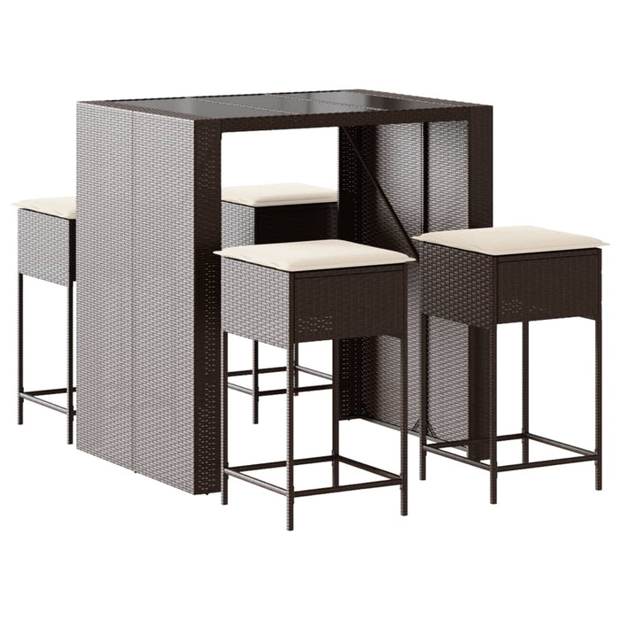 Set mobilier bar de grădină cu perne, 5 piese, maro, poliratan WALTI