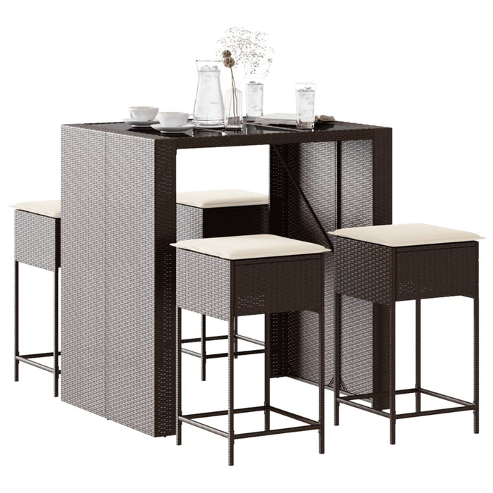 Set mobilier bar de grădină cu perne, 5 piese, maro, poliratan WALTI