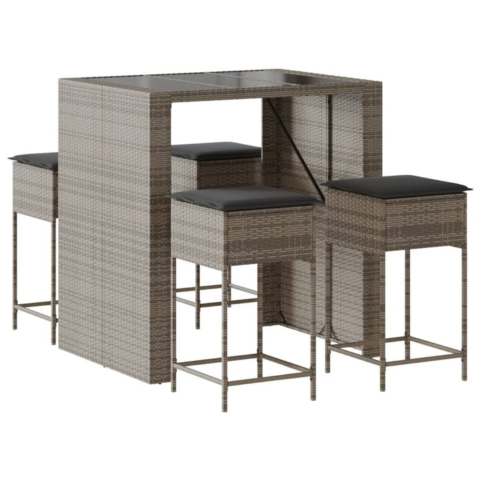 Set mobilier bar de grădină, cu perne, 5 piese, gri, poliratan - WALTI WALTI