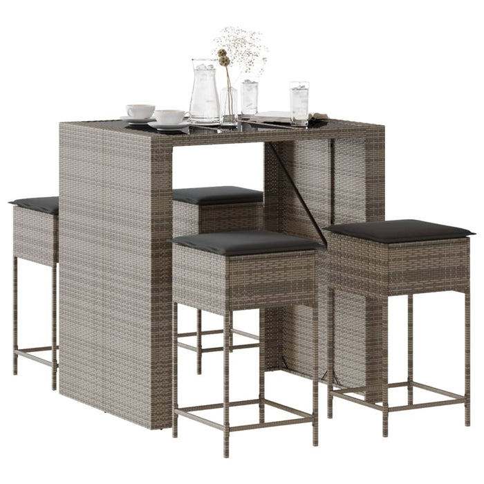 Set mobilier bar de grădină, cu perne, 5 piese, gri, poliratan - WALTI WALTI