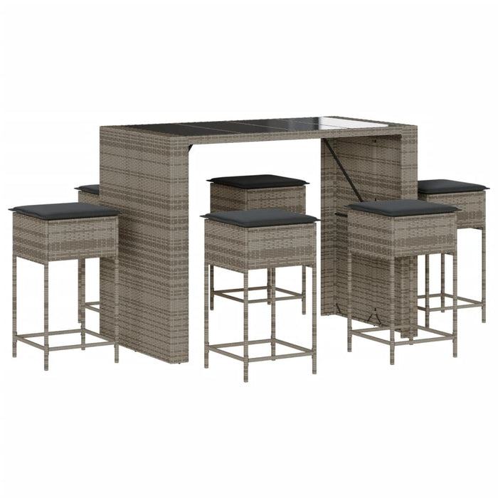 Set mobilier bar de grădină cu perne, 7 piese, gri, poliratan - WALTI WALTI