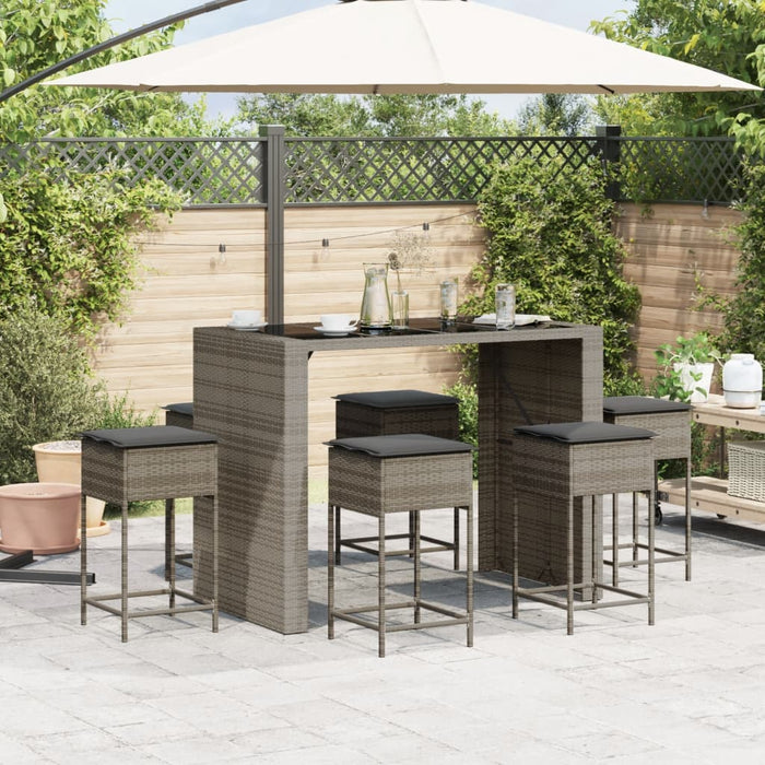 Set mobilier bar de grădină cu perne, 7 piese, gri, poliratan - WALTI WALTI