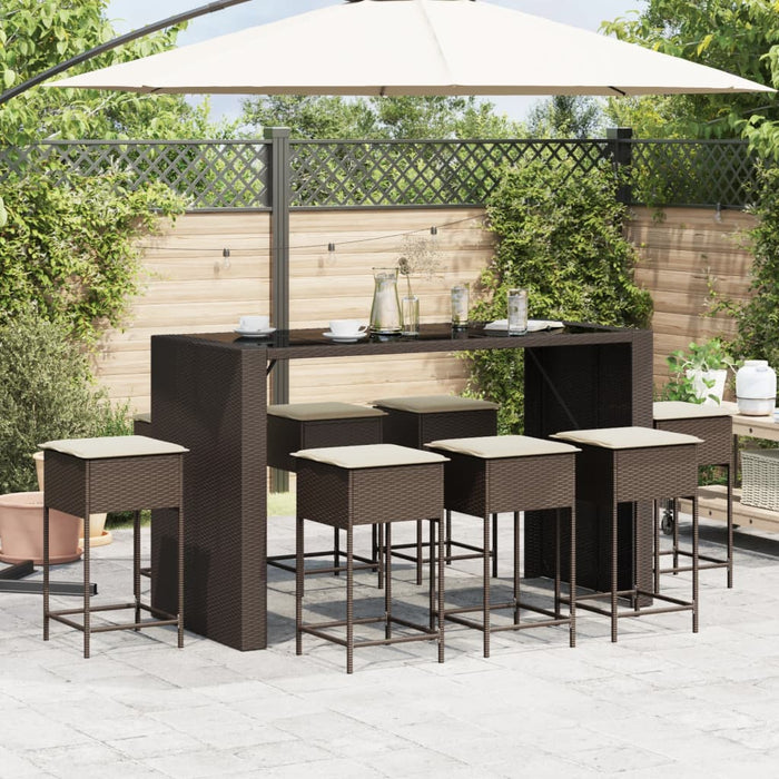 Set mobilier bar de grădină, cu perne, 9 piese, maro, poliratan WALTI