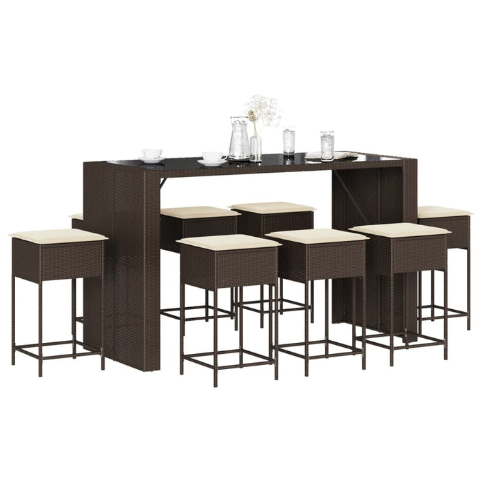 Set mobilier bar de grădină, cu perne, 9 piese, maro, poliratan WALTI