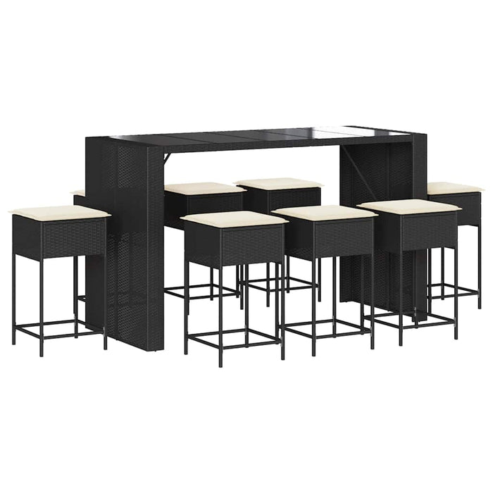 Set mobilier bar de grădină cu perne, 9 piese, negru, poliratan - WALTI WALTI