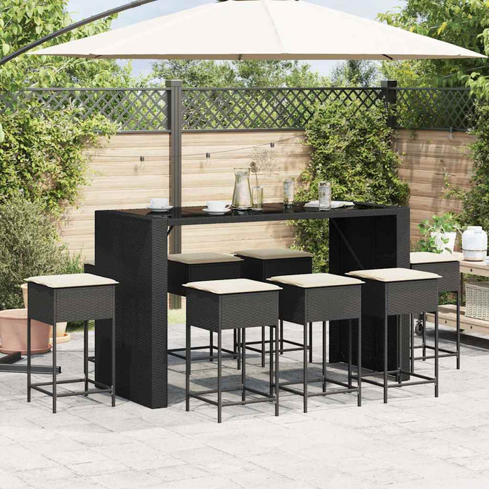 Set mobilier bar de grădină cu perne, 9 piese, negru, poliratan - WALTI WALTI