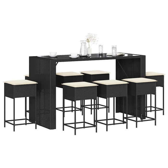 Set mobilier bar de grădină cu perne, 9 piese, negru, poliratan - WALTI WALTI