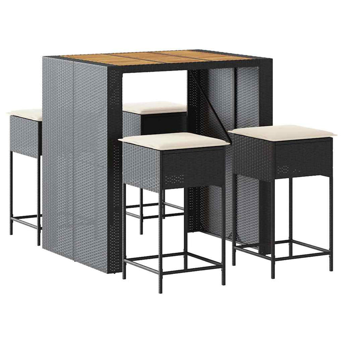 Set mobilier bar de grădină cu perne, 5 piese, negru, poliratan WALTI