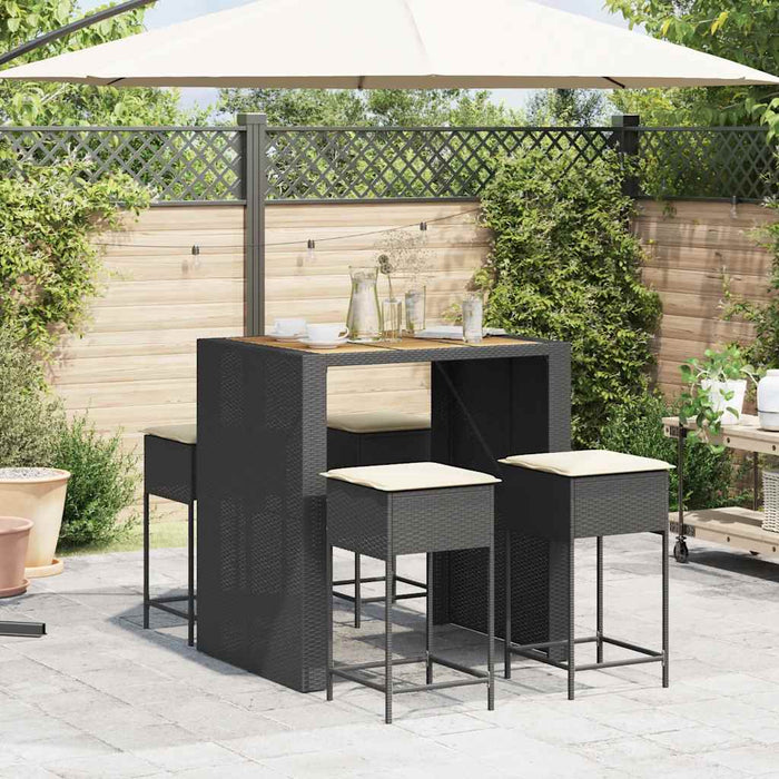 Set mobilier bar de grădină cu perne, 5 piese, negru, poliratan WALTI