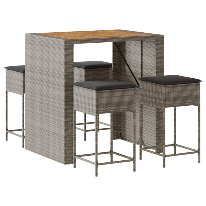 Set mobilier bar de grădină, cu perne, 5 piese, gri, poliratan WALTI