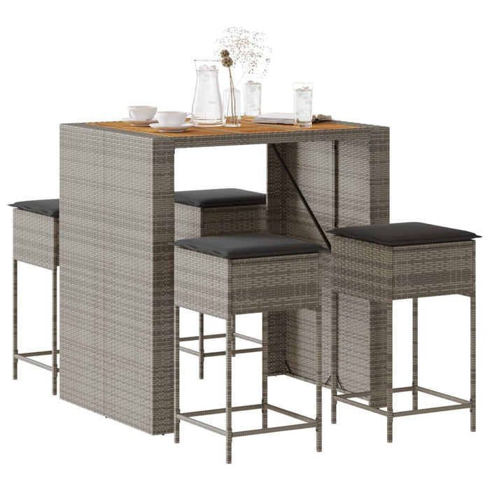 Set mobilier bar de grădină, cu perne, 5 piese, gri, poliratan WALTI