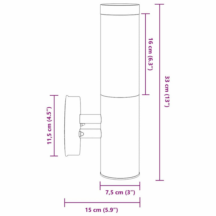 Lumină de perete pentru exterior Negru 15 x 7,5 x 33 cm - WALTI WALTI