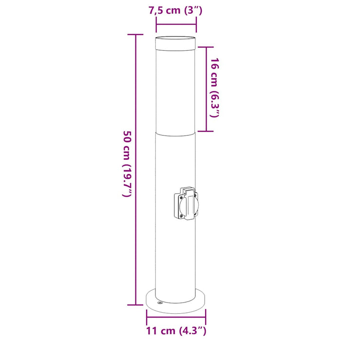 Stâlpi iluminatori cu priză, 3 buc., 50 cm, oțel inoxidabil, IP44 - WALTI WALTI