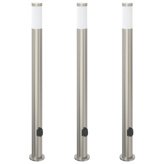 Stâlpi iluminatori cu priză, 3 buc., 110 cm, oțel inoxidabil, IP44 - WALTI WALTI