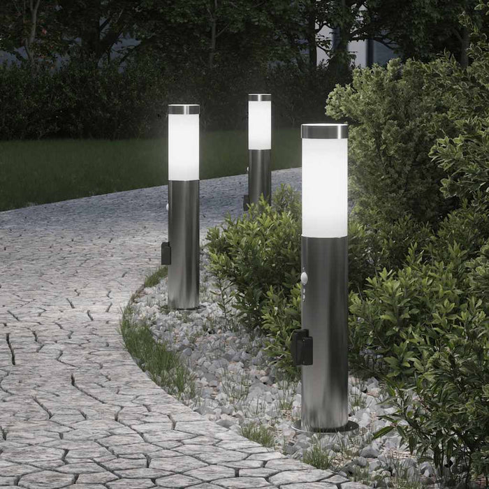 Stâlpi iluminatori cu senzor și priză, 3 buc., 50 cm, oțel inoxidabil, IP44 - WALTI WALTI