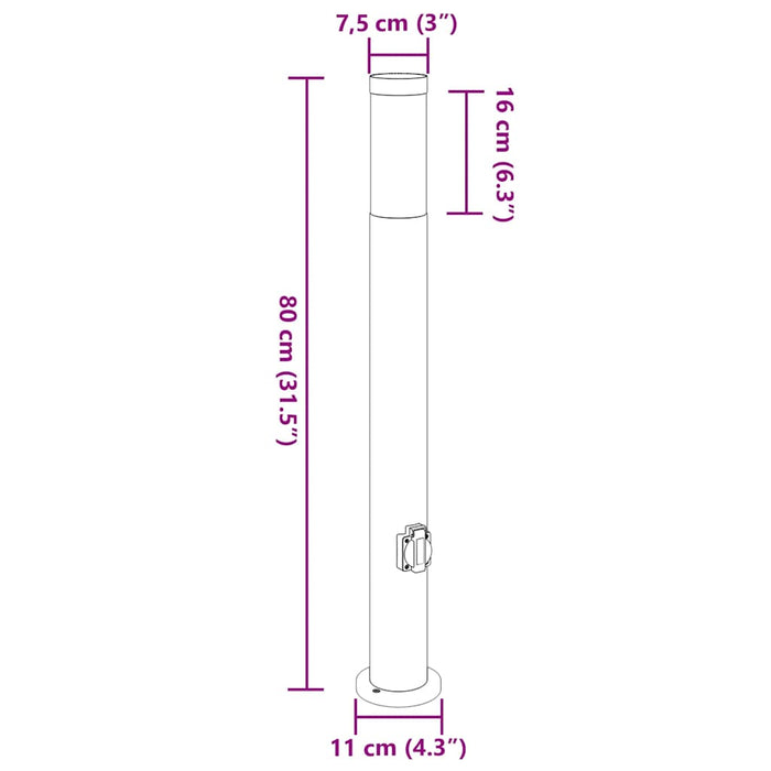 Stâlpi iluminatori cu priză, 3 buc., 80 cm, oțel inoxidabil, IP44 - WALTI WALTI