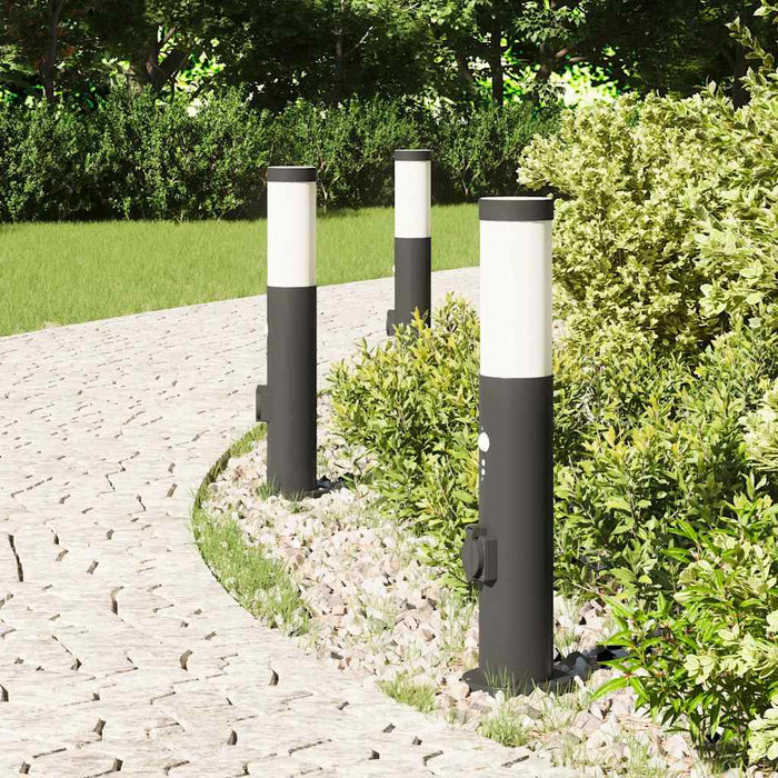 Stâlpi iluminatori cu senzor și priză, 3 buc., 50 cm, oțel inoxidabil, IP44 - WALTI WALTI
