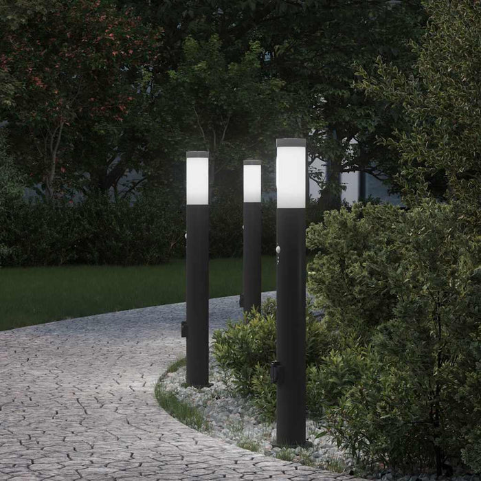 Stâlpi iluminatori cu senzor și priză, 3 buc., 80 cm, oțel inoxidabil, IP44 - WALTI WALTI