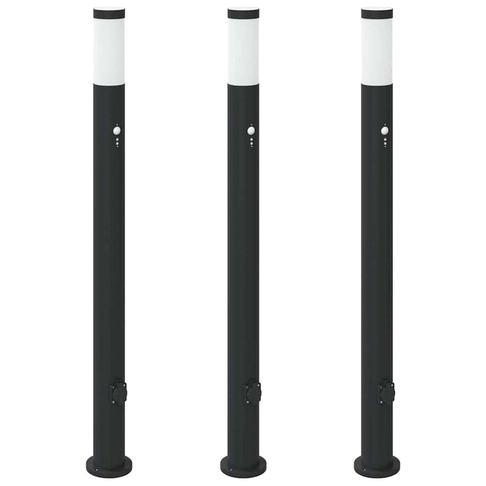 Stâlpi iluminatori cu senzor și priză, 3 buc., 110 cm, oțel inoxidabil, IP44 - WALTI WALTI
