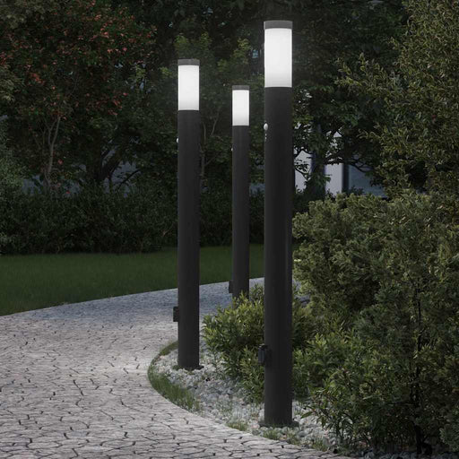 Stâlpi iluminatori cu senzor și priză, 3 buc., 110 cm, oțel inoxidabil, IP44 - WALTI WALTI