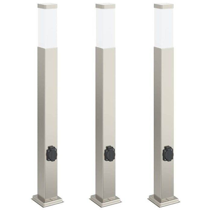 Stâlpi iluminatori cu priză, 3 buc., 80 cm, oțel inoxidabil, IP44 - WALTI WALTI