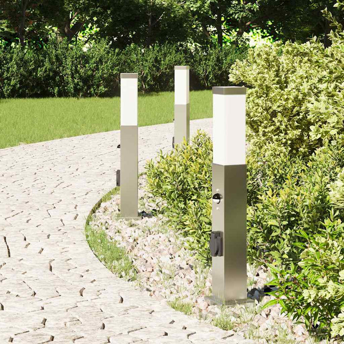 Stâlpi iluminatori cu senzor și priză, 3 buc., 50 cm, oțel inoxidabil, IP44 - WALTI WALTI