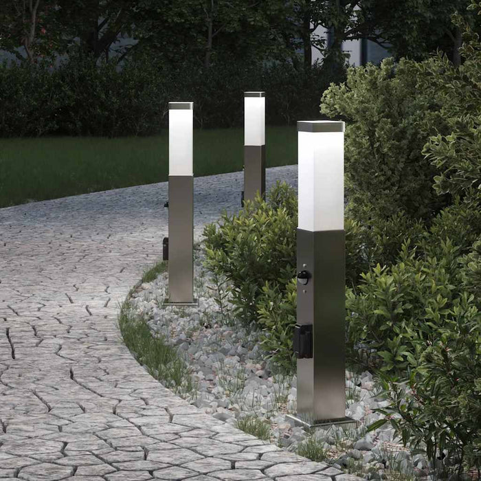 Stâlpi iluminatori cu senzor și priză, 3 buc., 50 cm, oțel inoxidabil, IP44 - WALTI WALTI
