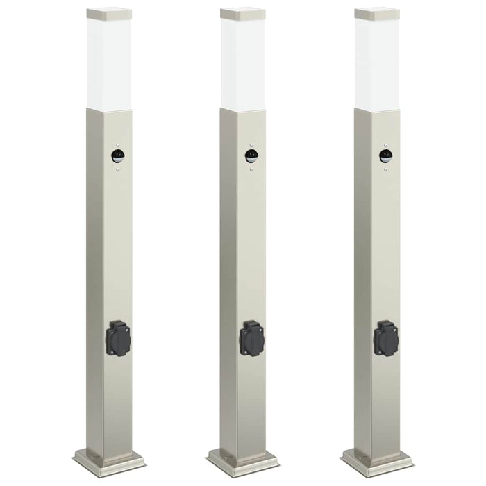 Stâlpi iluminatori cu senzor și priză, 3 buc., 80 cm, oțel inoxidabil, IP44 - WALTI WALTI