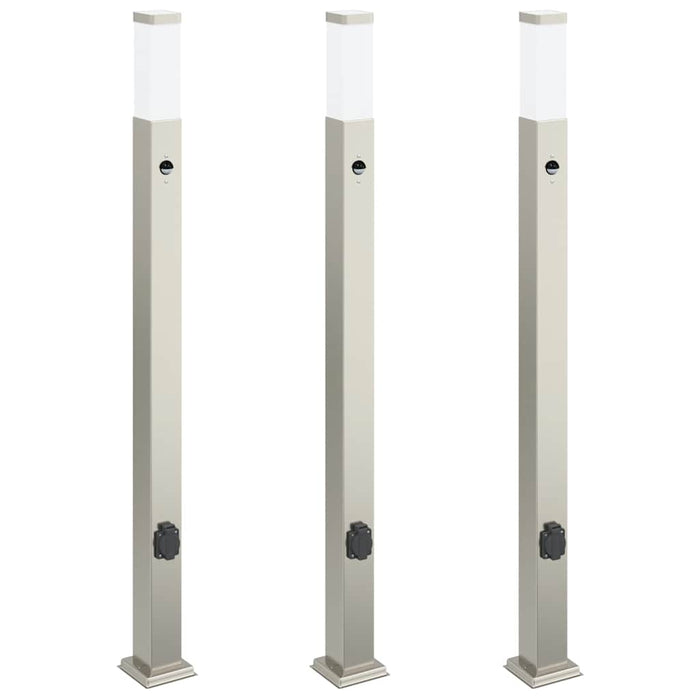 Stâlpi iluminatori cu senzor și priză, 3 buc., 110 cm, oțel inoxidabil, IP44 - WALTI WALTI