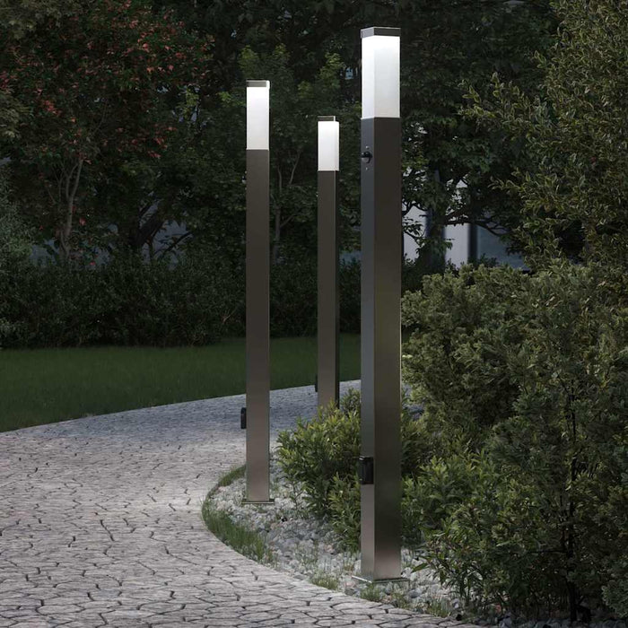 Stâlpi iluminatori cu senzor și priză, 3 buc., 110 cm, oțel inoxidabil, IP44 - WALTI WALTI